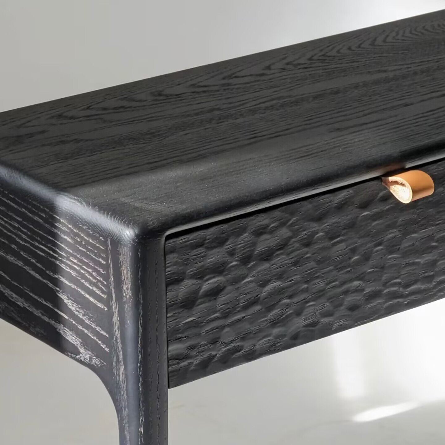 Black Solid Wood Console Table, 47 Inch Narrow Entryway Table with 2 Drawers, Textured Storage Sofa Table for Hallway, Foyer, Living Room, Behind Couch, Entry Decor
