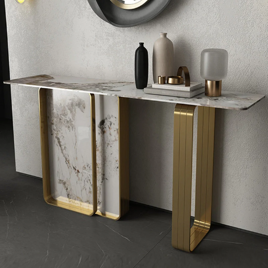 luxury console table living room furniture champagne Modern Console table Entrance Table with stainless steal and sintered stone