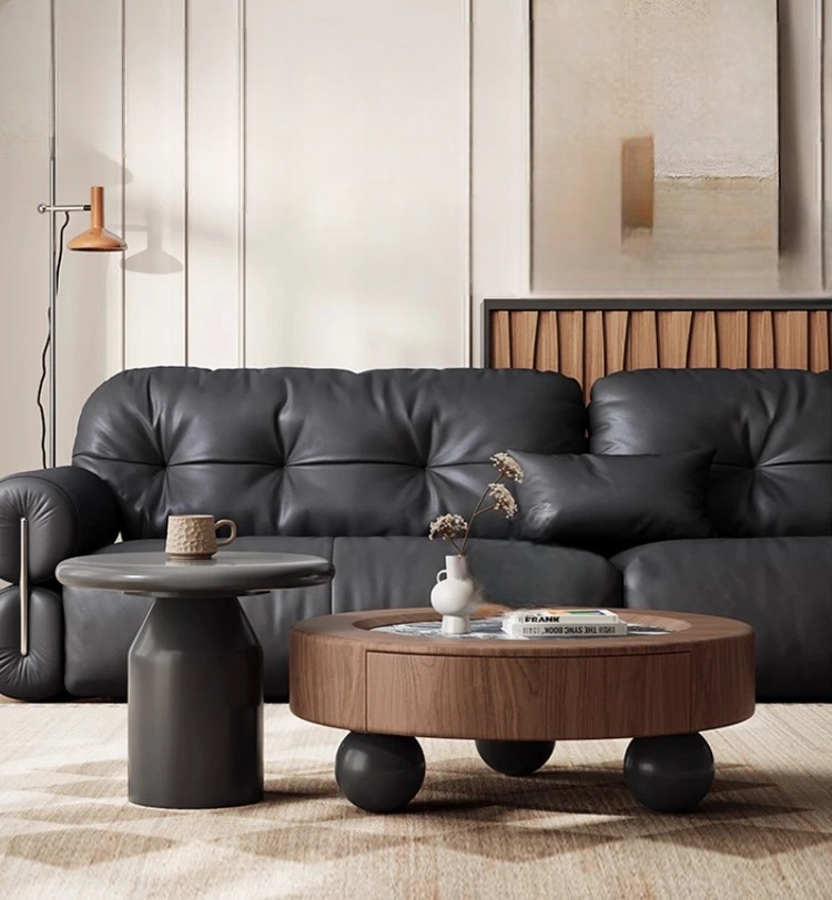 Antique Marble End Table Set, Designer Creative Luxury Round Coffee Table for Elegant Living Room Centerpiece