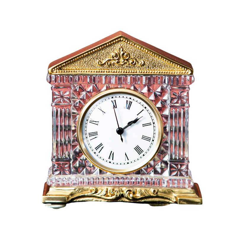 Crystal Glass Mantel Clock with Gold Accents and Roman Numerals