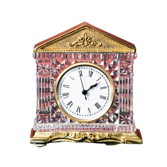 Crystal Glass Mantel Clock with Gold Accents and Roman Numerals