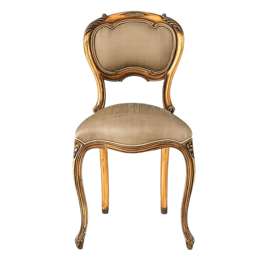 Antique Gold Solid Wood Dining Chair, French Rococo-Inspired Carved Side Chair with Champagne Beige Velvet Upholstered Seat and Back for Dining Room, Bedroom, Vanity and Reception