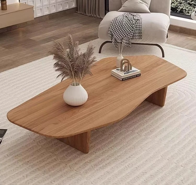 Designer Modern Minimalist Solid Wood Tea Table, Creative Irregular Coffee Table for Small Apartment Living Room