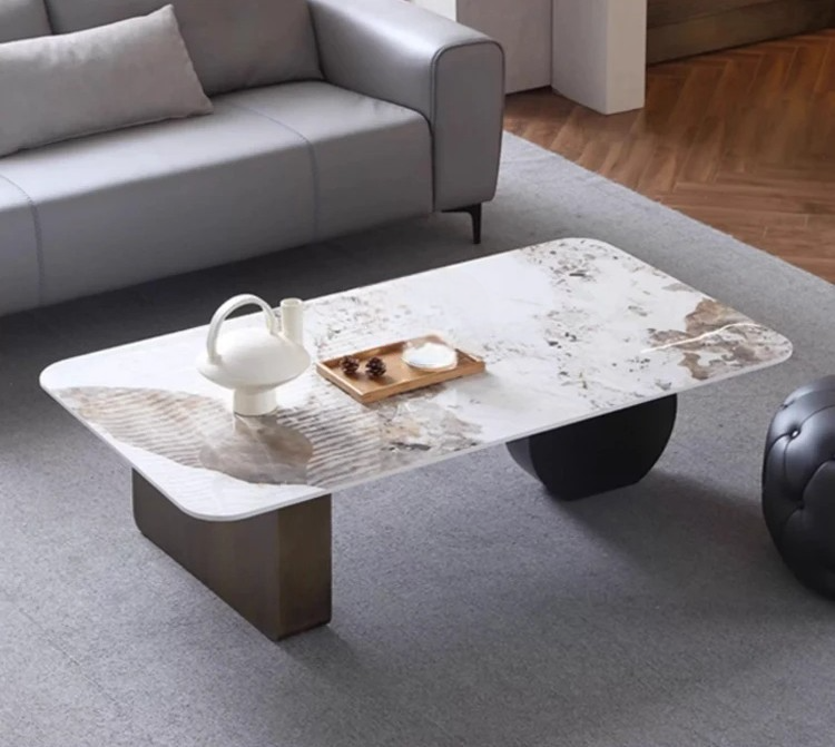 Minimalist Rectangular Sintered Stone Coffee Table, Modern Designer Small Living Room Center Table
