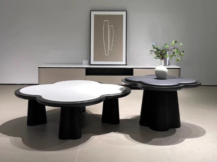 Cloud Shape Marble Coffee Table Set, Creative Irregular End Table Retro Living Room Combination