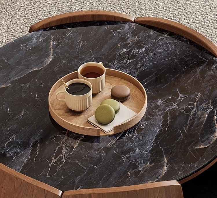 Light Luxury Marble Coffee Table Set, Modern Minimalist Designer Solid Wood Petal Shape Tea Table for Living Room