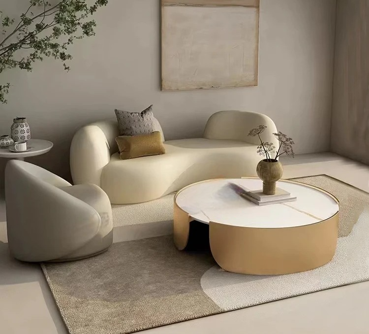 Light Luxury Sintered Stone Coffee Table Set, Modern Creative Round Center Table for Small Apartment Living Room