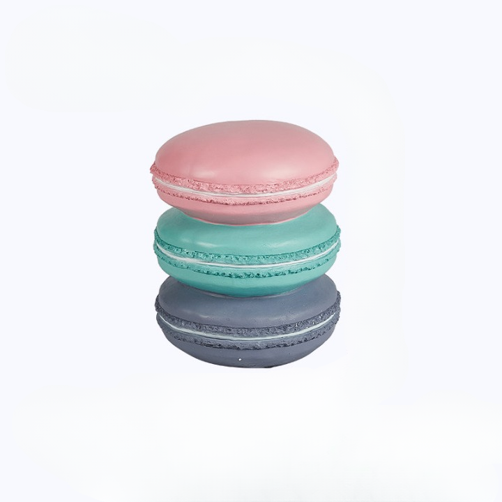 Macaron Shaped Resin Stool, Pastel Dessert Accent Seat, Decorative Side Table, Small Shoe Bench, Food Inspired Art Stool for Entryway, Bedroom, Living Room, Patio Decor