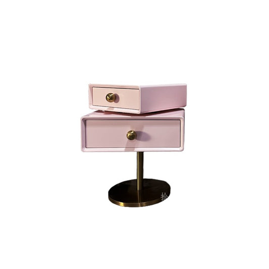 Pink Rotating Nightstand with 2 Drawers and Gold Pedestal