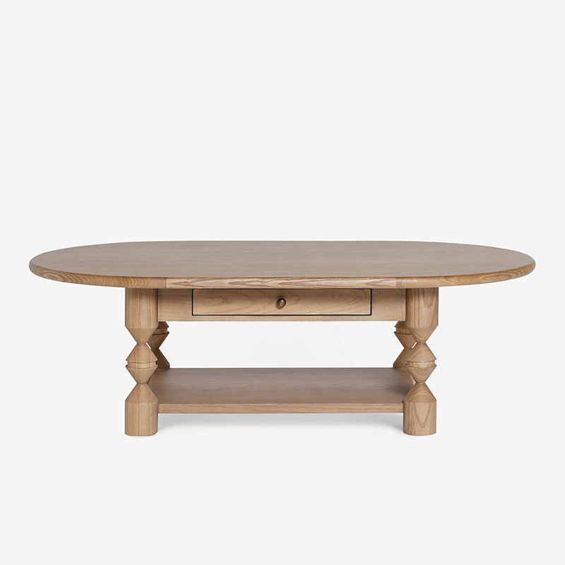 Solid Pine Wood Coffee Table with Drawer and Lower Shelf, Vintage Style Rectangular Center Table, Rustic Living Room Tea Table with Storage for Small Spaces, Natural Wood Finish