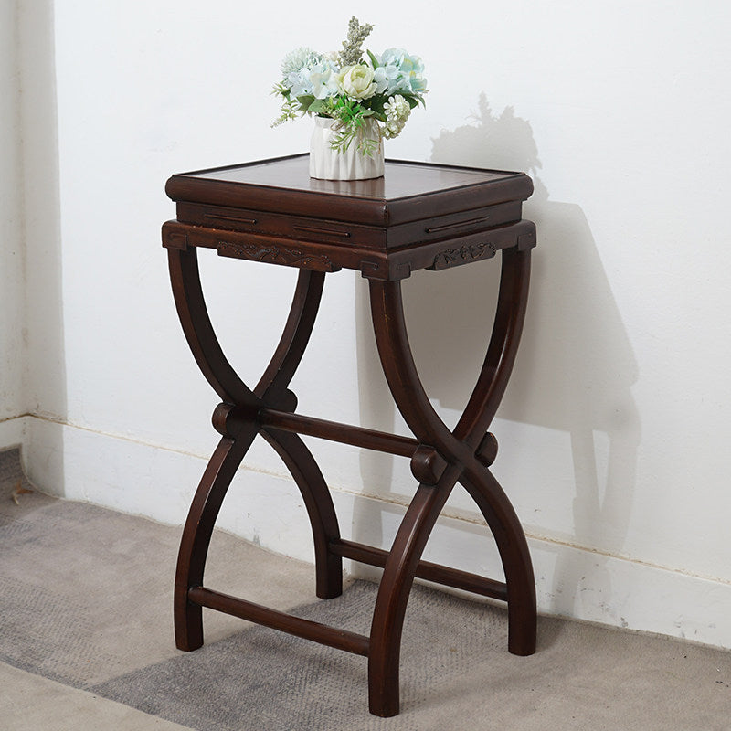 3 Piece Solid Elm Wood Chinese Style Horseshoe Back Chair Set, Rustic Brown Round Back Armchairs with Side Table, Traditional Accent Seating Set for Living Room, Entryway, Tea Room, Bedroom, and Lounge