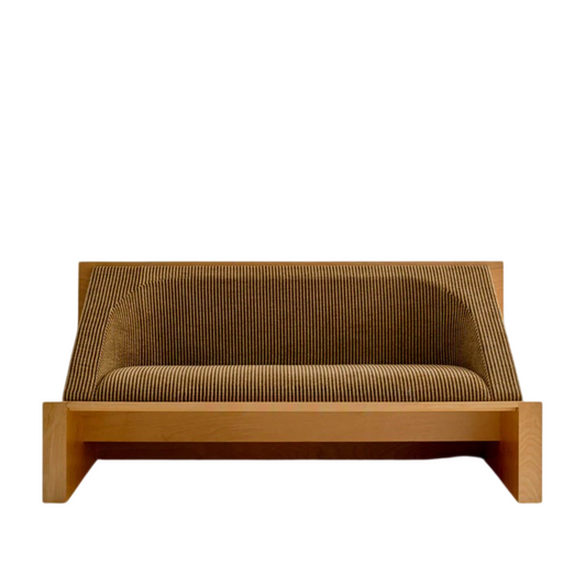 Brown Striped Loveseat Sofa with Wood Frame for Living Room