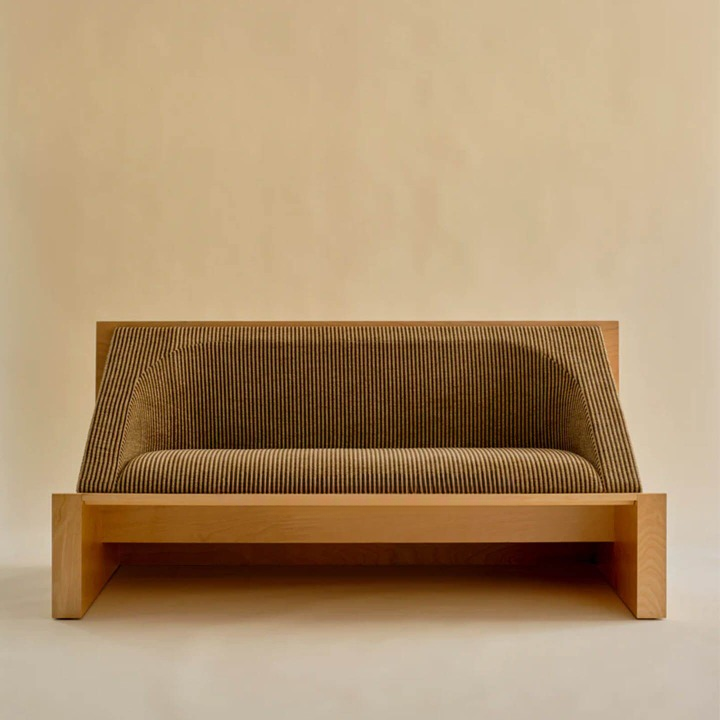 Modern 2 Seater Brown Corduroy Sofa, Minimalist Wood Frame Loveseat, Wabi Sabi Low Profile Couch for Living Room, Bedroom, Hotel Lobby, Office, Lounge, Reception Area