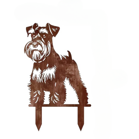Rustic Metal Schnauzer Dog Garden Stake, Pet Memorial Yard Art, Weathered Dog Silhouette Lawn Decor for Garden, Patio, Flower Bed, Courtyard, Outdoor Remembrance Marker