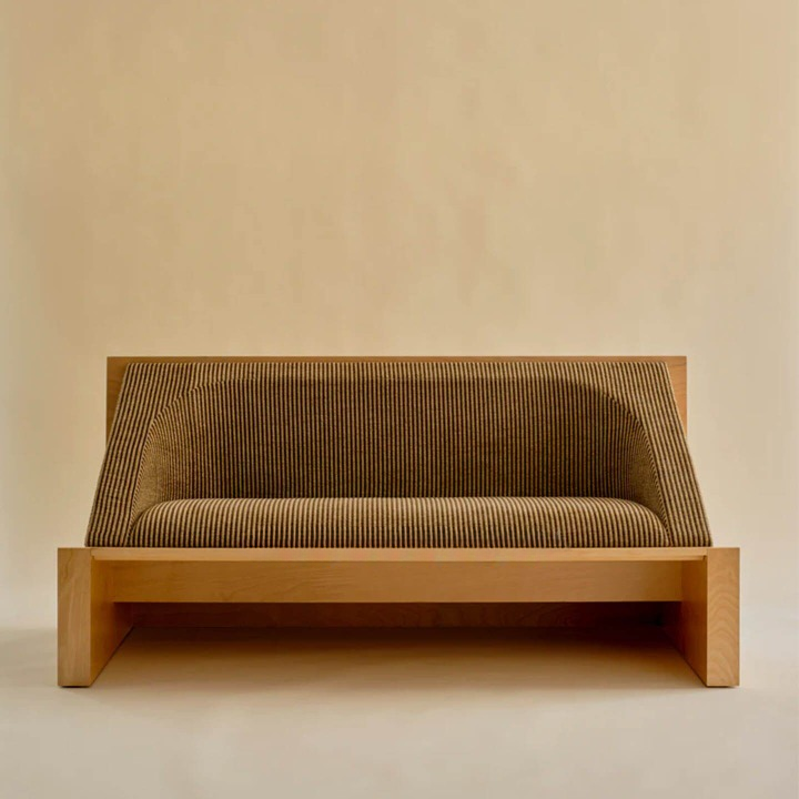 Brown Striped Loveseat Sofa with Wood Frame for Living Room