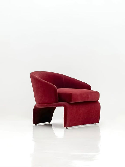 Red Velvet Accent Chair with Curved Arms for Living Room and Bedroom