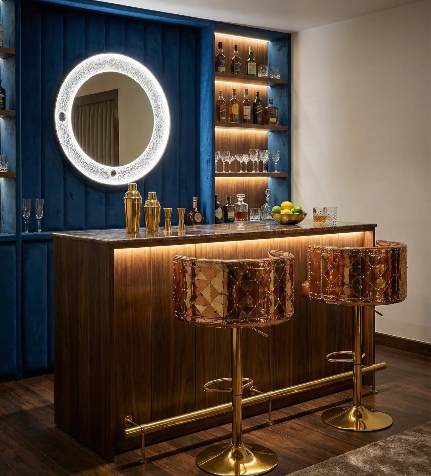 Handcrafted Brass and Copper Bar Chair - Unique Diamond Pattern Stool - Artisan Two-Tone Metal Furniture for Home Bar