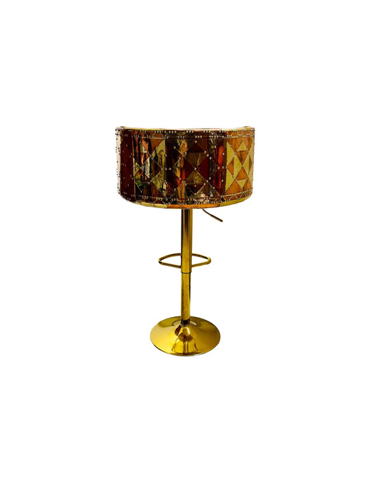 Handcrafted Brass and Copper Bar Chair - Unique Diamond Pattern Stool - Artisan Two-Tone Metal Furniture for Home Bar