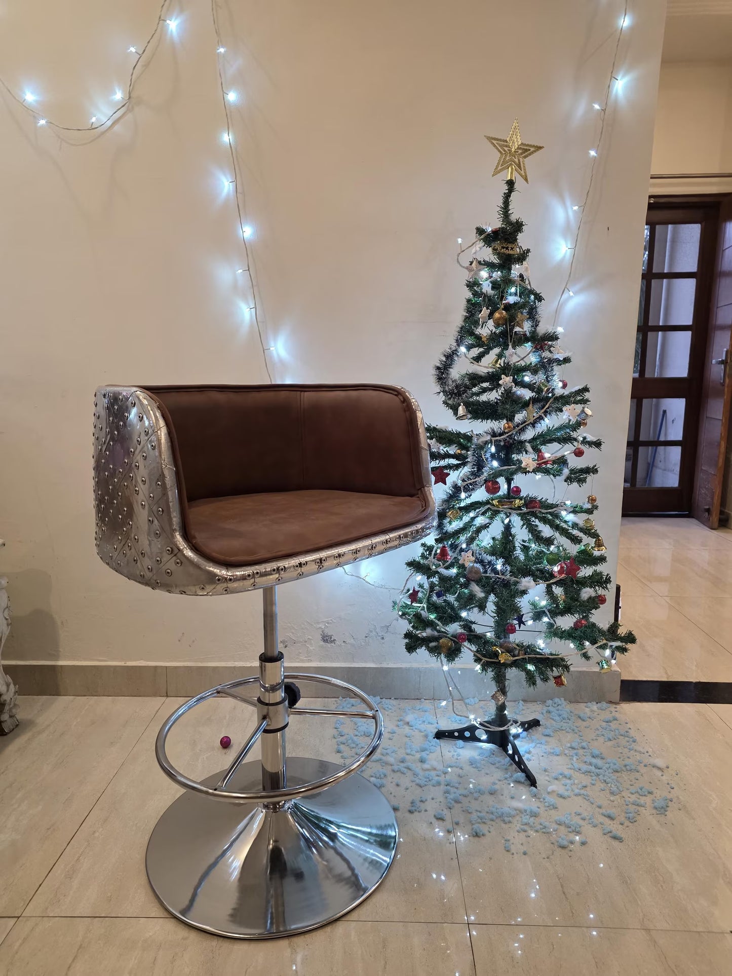 Bar Stool | Handmade Aluminum Aviation Bar Chair with Rivet Detailing | Retro Luxury Furniture New arrival