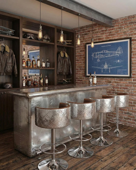 Bar Stool | Handmade Aluminum Aviation Bar Chair with Rivet Detailing | Retro Luxury Furniture New arrival