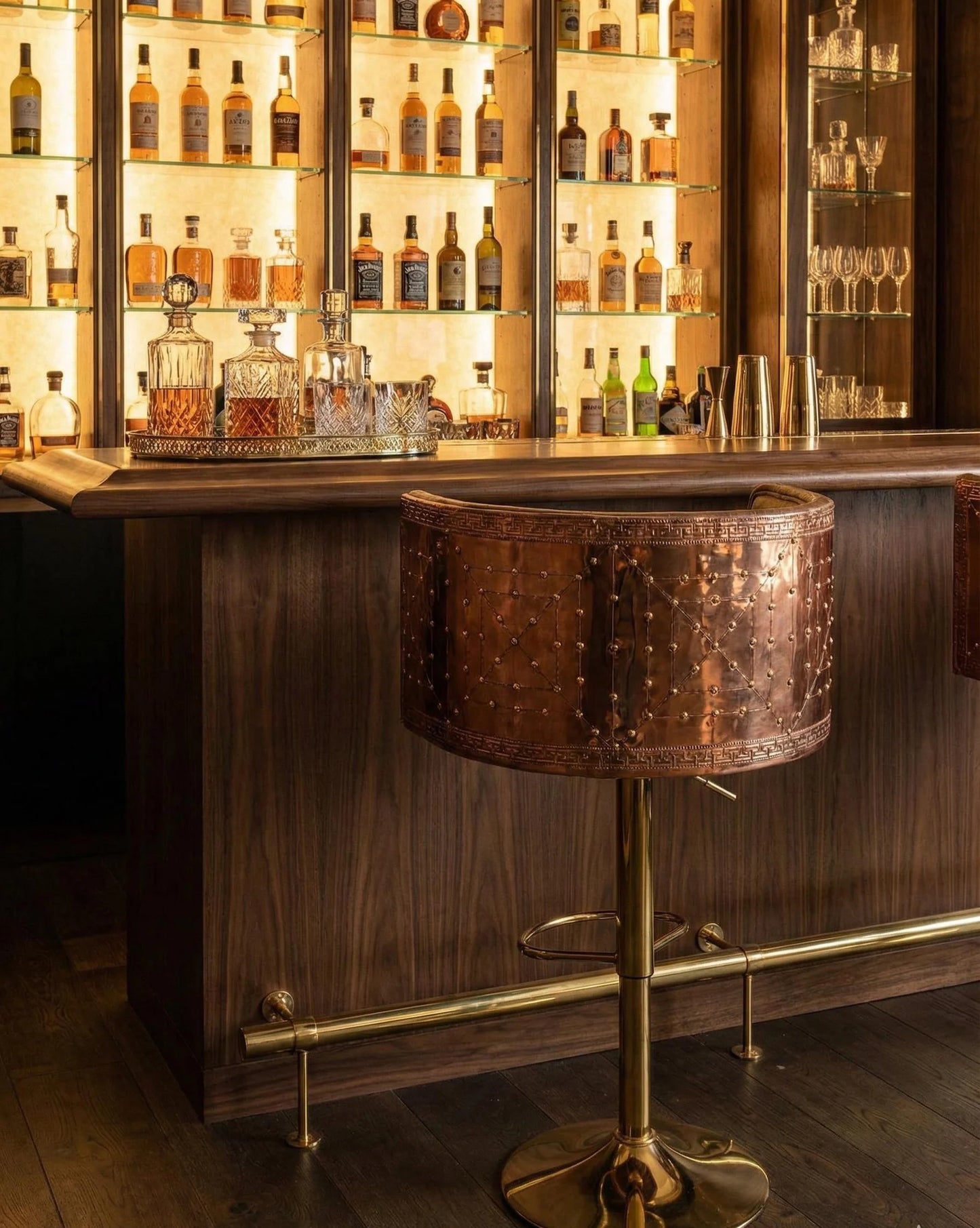 Handcrafted Copper Bar Stool | Unique Pattern Metal Chair for Kitchen Island or Home Bar | Industrial Accent Furniture