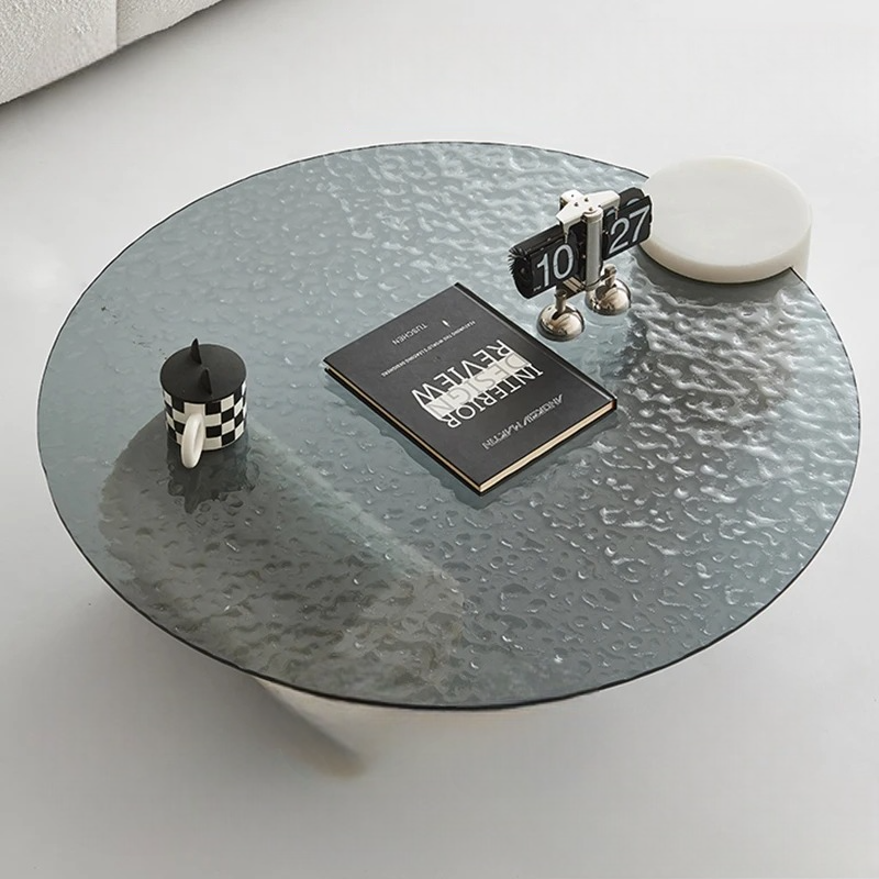 Modern Tempered Glass Coffee Table Set, Marble Base Round Center Table for Living Room & Household Decor