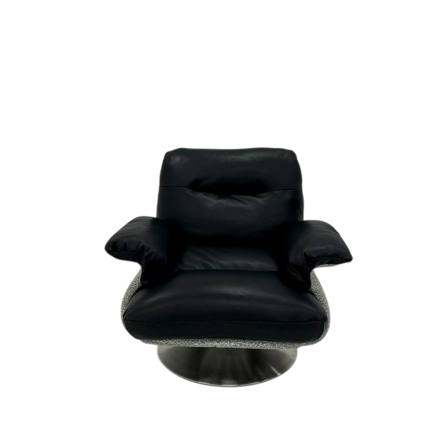 Black Swivel Accent Chair, Modern Lounge Armchair with Microfiber Leather Upholstery and Stainless Steel Base, Upholstered Single Sofa Chair for Living Room, Bedroom, Balcony and Reading Nook