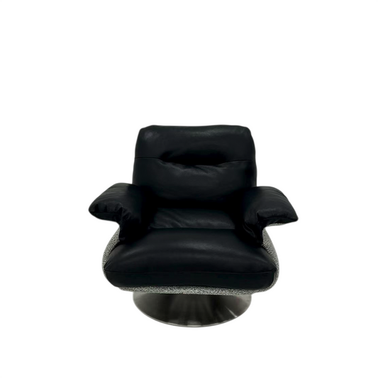 Black Swivel Accent Chair, Modern Lounge Armchair with Microfiber Leather Upholstery and Stainless Steel Base, Upholstered Single Sofa Chair for Living Room, Bedroom, Balcony and Reading Nook