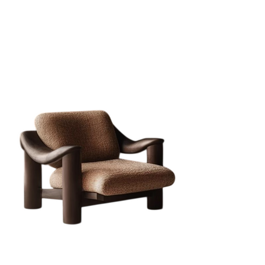 Mid Century Wood Accent Chair with Brown Upholstered Seat and Back, Solid Wood Lounge Armchair for Living Room, Bedroom, Reading Corner, Office, Reception Area and Modern Home Decor