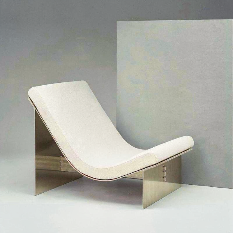 White Upholstered Chaise Lounge Chair with Brushed Metal Frame, Modern Minimalist Recliner Chair for Living Room, Bedroom, Balcony, Reading Corner, Office and Contemporary Home Decor