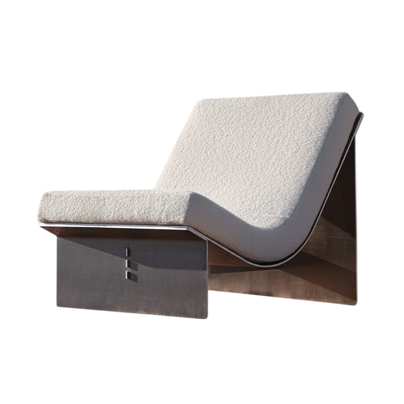 White Upholstered Chaise Lounge Chair with Brushed Metal Frame, Modern Minimalist Recliner Chair for Living Room, Bedroom, Balcony, Reading Corner, Office and Contemporary Home Decor