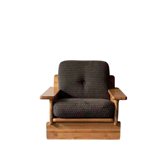 Mid Century Modern Solid Wood Lounge Chair, Upholstered Single Sofa Accent Chair with Removable Cushion Cover, Walnut Finish Fabric Armchair for Living Room, Bedroom, Balcony, Reading Nook and Small Spaces