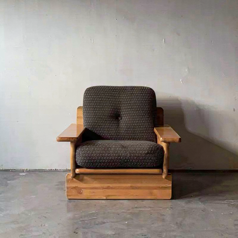 Mid Century Modern Solid Wood Lounge Chair, Upholstered Single Sofa Accent Chair with Removable Cushion Cover, Walnut Finish Fabric Armchair for Living Room, Bedroom, Balcony, Reading Nook and Small Spaces