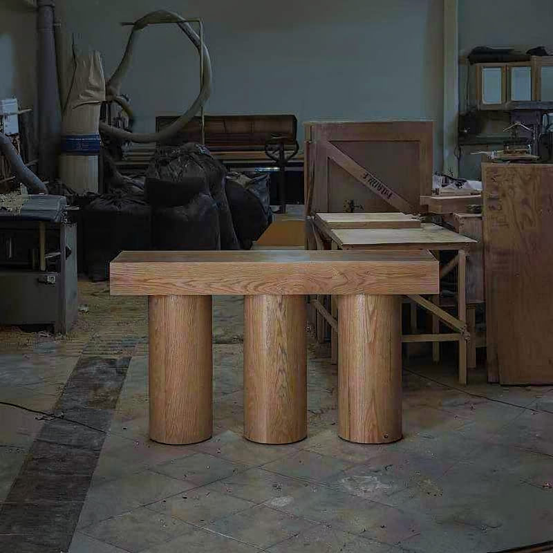 Natural Wood Console Table, 47 Inch Narrow Entryway Table with Cylindrical Pedestal Legs, Modern Rustic Sofa Table for Hallway, Foyer, Living Room, Behind Couch, Japandi Decor