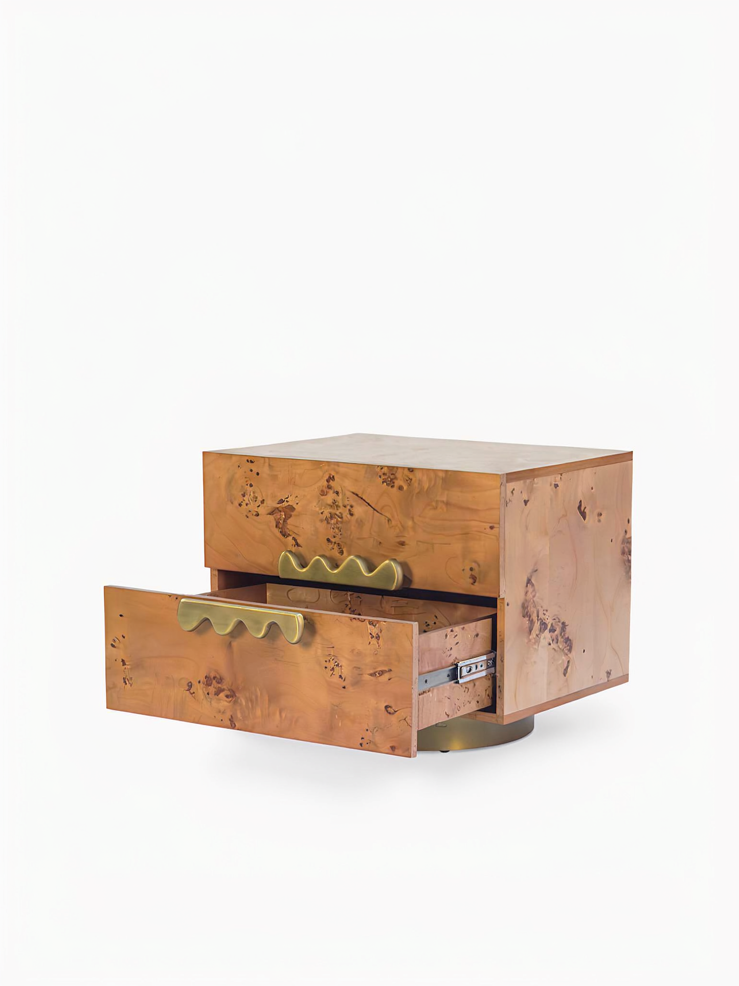 23-Inch Maple Burl Veneer 2-Drawer Nightstand with Stainless Steel Base