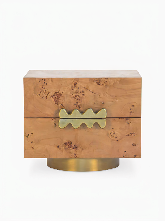 23-Inch Maple Burl Veneer 2-Drawer Nightstand with Stainless Steel Base