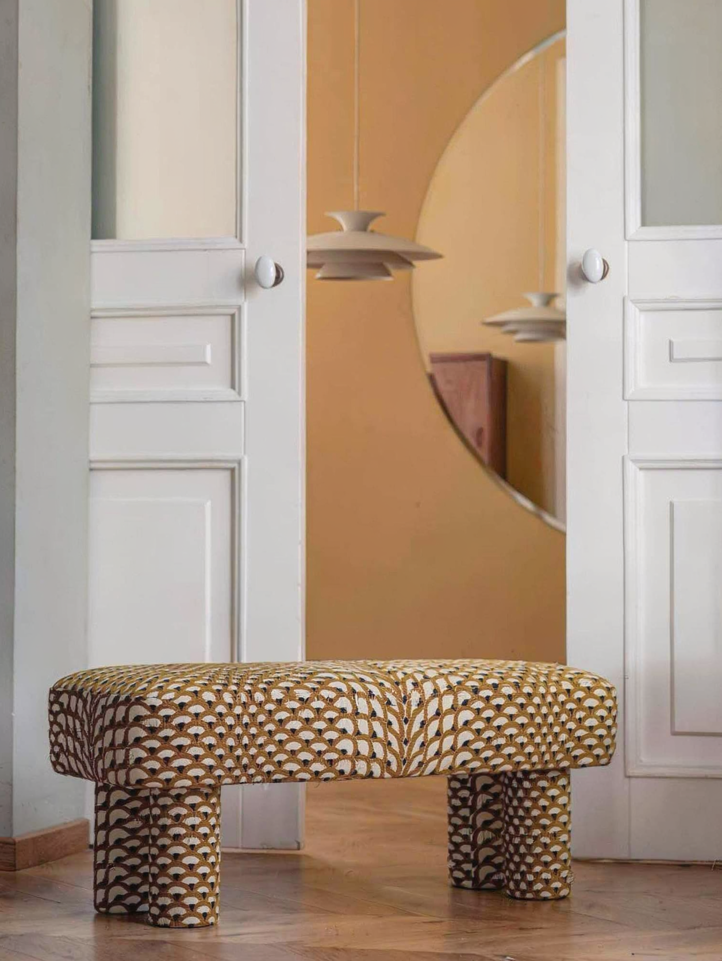 Chenille Jacquard Upholstered Bench with Solid Pine Frame