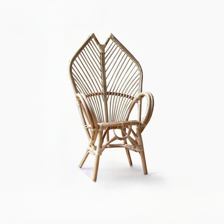 Natural Rattan High Back Accent Chair with Curved Arms, 43.3 Inch