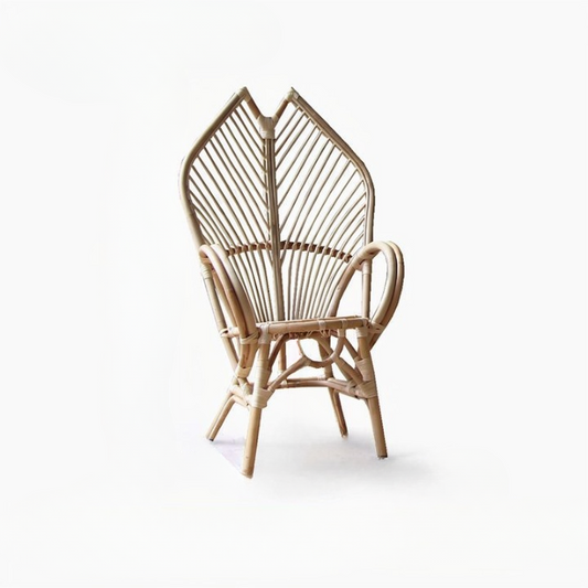 Natural Rattan High Back Accent Chair with Curved Arms, 43.3 Inch