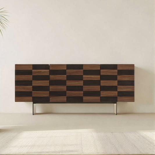Retro Mid-Century Creative Checkerboard Sideboard Cabinet, Vintage Small Space Storage Buffet for Living Room Entryway