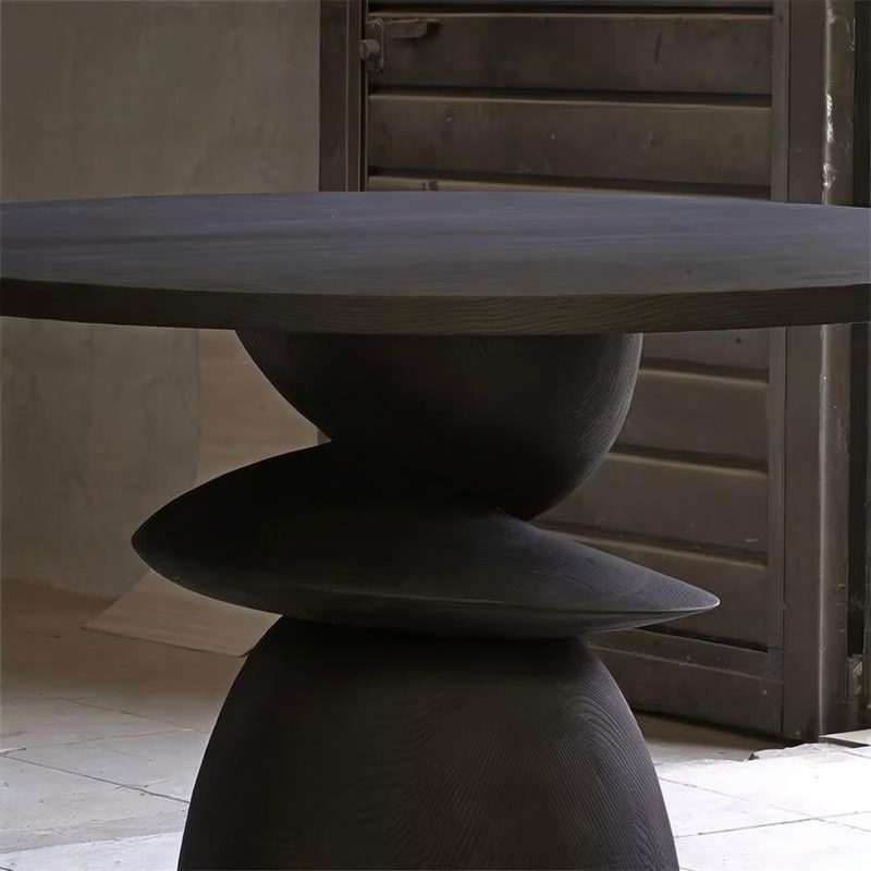 Solid Ash Wood Round Dining Table, Minimalist Designer Black Modern Conference Table for Home, Café, or Dining Room