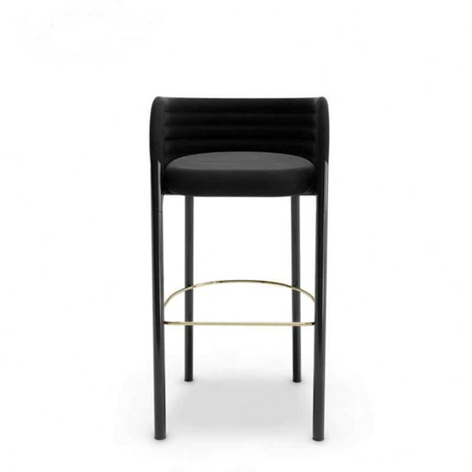 Modern Luxury Solid Wood Bar Stool – Front Desk, Reception, and Bar High Stool with Stainless Steel Accents, Minimalist Design