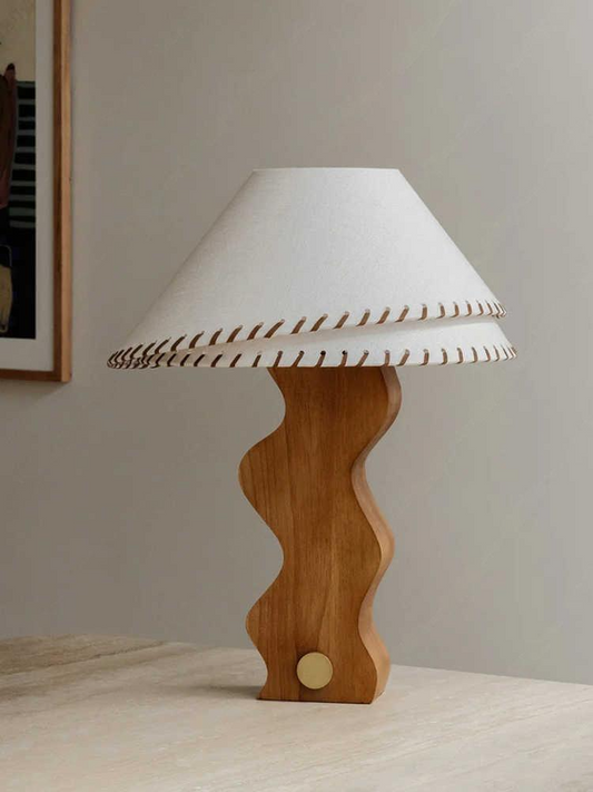 Solid Wood Vintage S-Shaped Table Lamp, Retro Hotel/Bedside/Study/Bedroom Designer Decor
