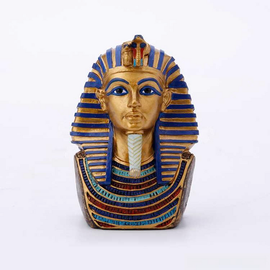 Egyptian Pharaoh Bust Figurine – Miniature Gold & Blue Resin Statue for Home Décor, Desk Ornament, and Unique Gift