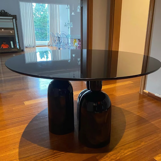 Solid Wood Round Dining Table, Minimalist Vintage Designer Large Black Table for Dining Room, Apartment & Cafe