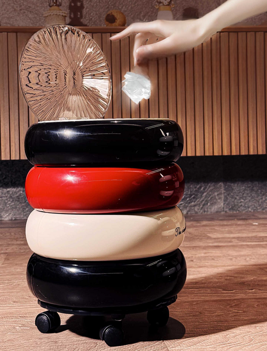 Retro Luxury Rolling Trash Can with Lid, Multi-Color Stacking Waste Bin for Living Room, Kitchen, Bathroom, Bedroom, or Office