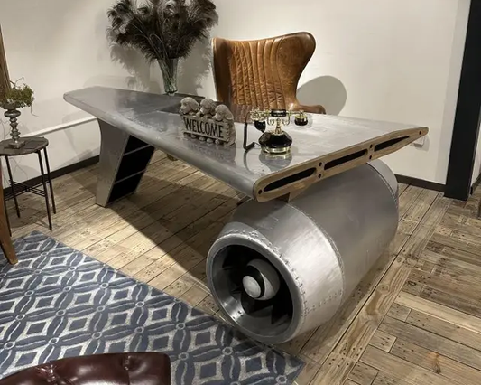 The wing with Turbine office desktop set table & revolving chair luxurious alluminium aviation furniture