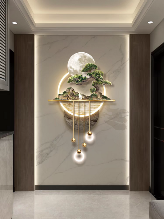 3D wall decor scenery Live tree & beautiful U.V. porcelain Big wall decor with remote led light & powerbank supply