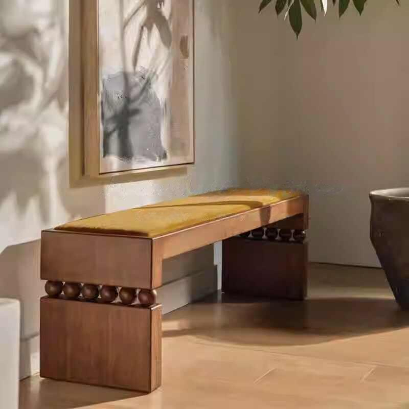 Vintage Solid Wood Long Bench, Entryway Bedroom Sofa Bed End Bench, Retro Dining and Tea Table Seating