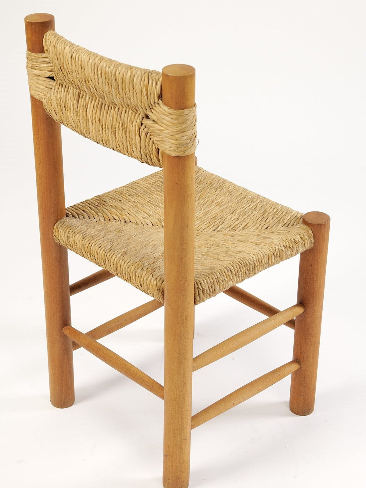 Natural Rope Woven Dining Chair, Solid Wood Accent Chair with Handwoven Rush Seat and Backrest, French Vintage Farmhouse Side Chair for Dining Room, Kitchen, Cafe, Study, Bedroom, and Living Room